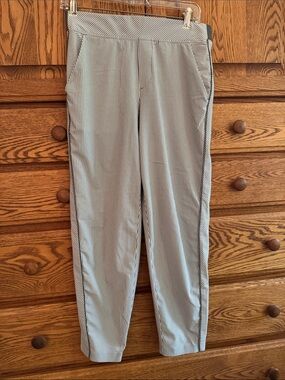 Athleta Black and White Pinstripe Ankle Pants